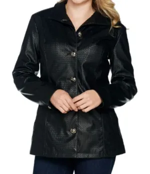 Dennis by Dennis Brasso Black Faux Leather Women's‎ Jacket Large Diamond thumbnail 1