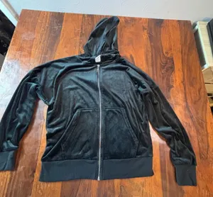 Felina Womens Black Velour Zip Up Hoodie‎ C7589 Relaxed Fit Loungewear Small thumbnail 1
