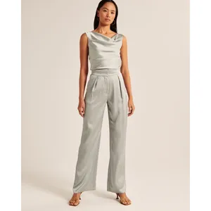 Abercrombie and Fitch Satin Tailored Wide Leg Pant Sage Size 33 Long thumbnail 2