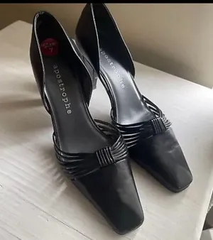 Apostrophe vintage leather upper pointed - toe pumps heels 7 U.S black thumbnail 1