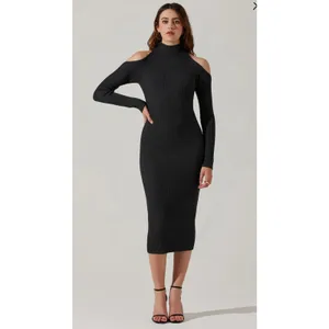 ASTR the Label Cold Shoulder Mock Neck Midi Sweater Dress in Charcoal. XS. NWOT thumbnail 3