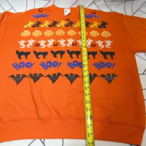 India Ink Paintworks Sweatshirt XL Orange Halloween‎ Witches Ghosts Cats Vintage thumbnail 4