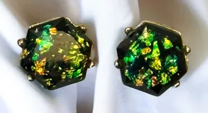 Faux Fire Opal hexagon stud earrings Green thumbnail 1