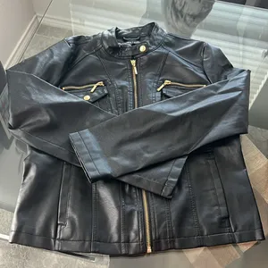 NEW LOOK Faux Leather Jacket in Black+Gold Tone Hardware, Size XL New w/o Tag thumbnail 11