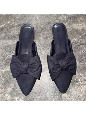 J. Crew Navy Blue Suedes Bow Mules Size 9 thumbnail 2