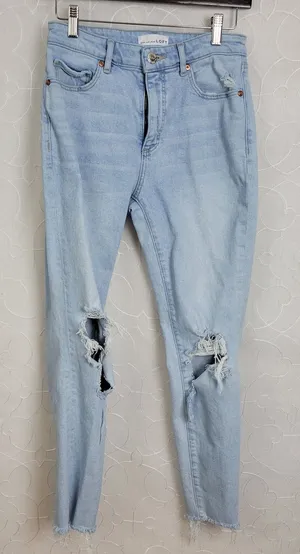 Loft Womens Jeans Size 26 Blue Denim Light Washed High Rise Knee Ripped thumbnail 1