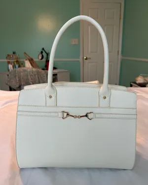 White Double Handle Satchel Purse thumbnail 1