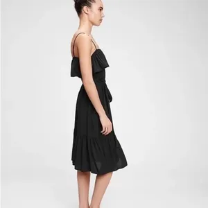 Gap Button Front Ruffle Cami True Black‎ Sleeveless Midi Dress No Belt - S NWT thumbnail 4