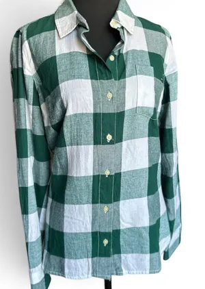 Tommy Hilfiger Womens Small S/P Green White Gingham Plaid Button Down Shirt thumbnail 1