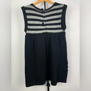LUX Black Gray‎ Striped Knit Empire Waist Sleeveless Babydoll Sweater Dress thumbnail 6