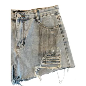 Blue B Rhinestone Fringe Distressed Denim Jean Shorts Women’s Size Large thumbnail 4