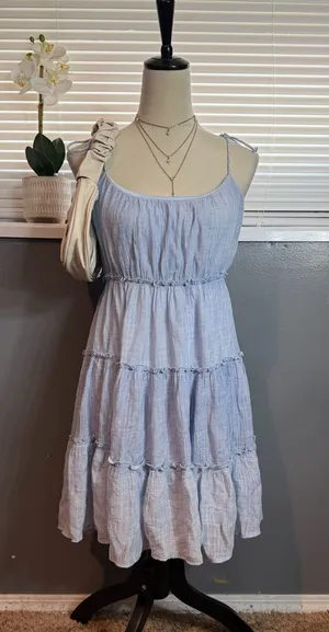 Pink Lily Light Blue Tiered Sundress Size M thumbnail 1