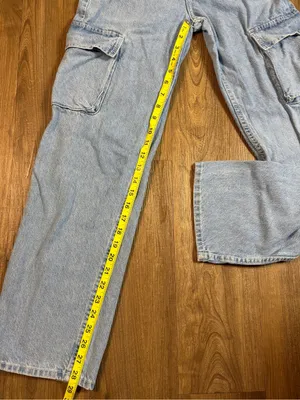 Bershka Light Blue Cargo Wide-Leg Jeans thumbnail 6