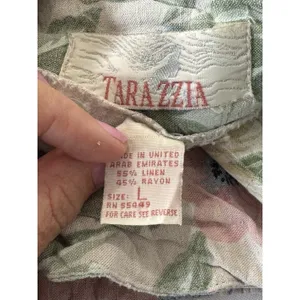 Vintage 90s Pastel Floral Linen Pants TARAZZIA Size Large Cottage Coastal Boho thumbnail 4