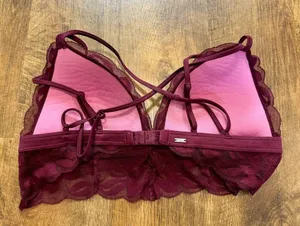 PINK Victoria’s Secret Pushup Bralette Bra Sz Medium Lace Trim Longline thumbnail 3