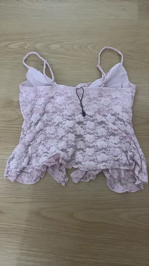 Garage Pink Lace Crop Top ruffle  thumbnail 3