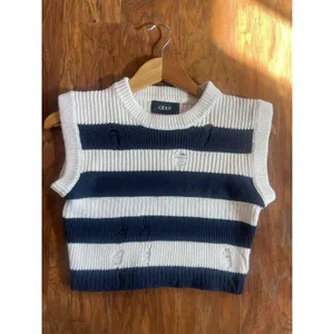 CIDER Ripped Striped Knit Crop Top Sweater Vest Small S thumbnail 4