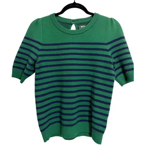 Maeve By Anthropologie Harmon Sweater Tee Green-Blue Stripes Short Sleeve Sz XS thumbnail 1