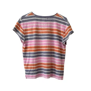 Madewell Medium T Shirt Striped Crop Top Soft V Neck Cap Sleeve Boho Boxy Hippie thumbnail 2