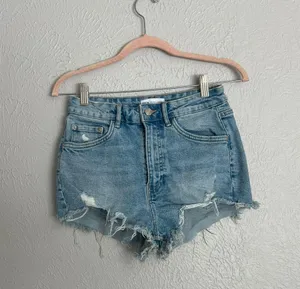 light wash cut off distressed mini jean shorts 4 thumbnail 1