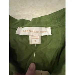 Monteau‎ dress button-front Shirt ruffle Peter Pan collar Linen Green Size Small thumbnail 5