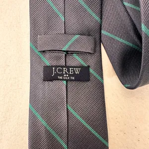 J Crew Silk Necktie Grey Green Tie Diagonal Stripe Preppy Career Wedding thumbnail 6