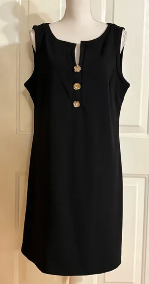 Karl Lagerfeld Black Sleeveless Shift Dress with Gold Floral Buttons thumbnail 1