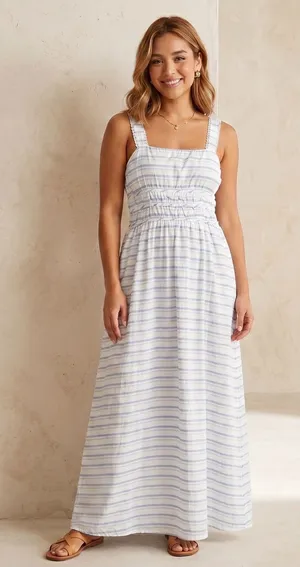 Altar’d State Striped Maxi Dress Sz M Smocked Waist Boho Coastal Sundress NWOT thumbnail 1