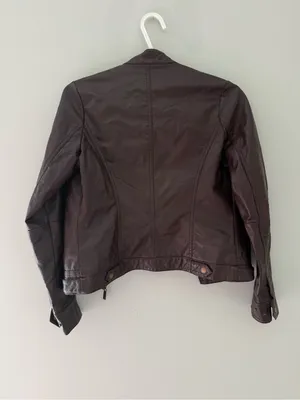 Jou Jou Brown Faux Leather Moto Jacket Zip Pockets Size XS thumbnail 6