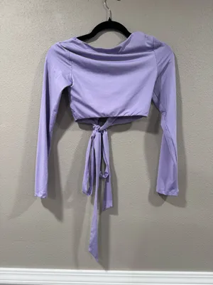 Princess Polly Lilac Tie-Front Long Sleeve Crop Top thumbnail 3