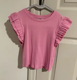 ZARA Ruffle Sleeve Top Pink Ribbed thumbnail 1
