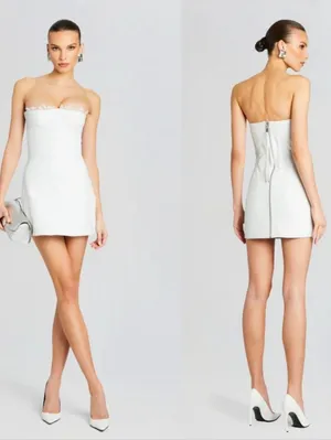 Retrofête Amberly Leather‎ Dress in Optic White Size M NWT Snakeskin Mini Lace thumbnail 16