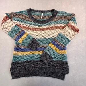 Willow & Clay Womens Striped Open Knit Mohair Blend Sweater Twee Whimsical Small thumbnail 2