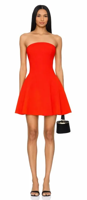 New! Amanda Uprichard Romilly Strapless Mini‎ Dress Hot Coral Red Sz Small $229 thumbnail 1