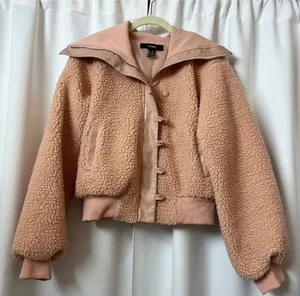 Forever 21 Light Pink Faux Shearling Oversized Teddy Jacket Fleece Sherpa Coat Size Medium thumbnail 1