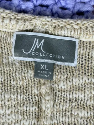 JM COLLECTION Oversized Beige Marled Knit Cardigan 1/2 Sleeve Boho Metallic, XL thumbnail 9