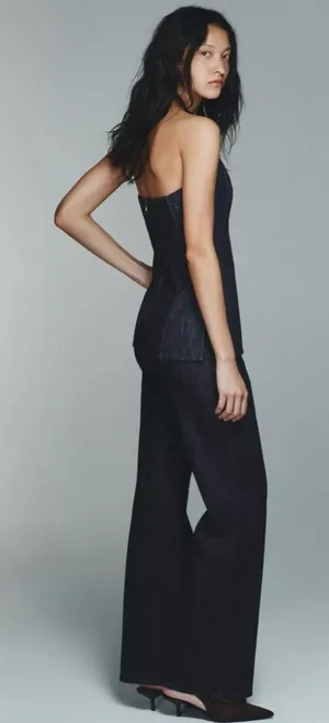 Zara Midnight Blue Denim Strapless Top thumbnail 1