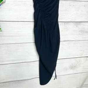 Abercrombie & Fitch Black Asymmetrical Bodycon Ruched Midi Dress Size XXS thumbnail 4
