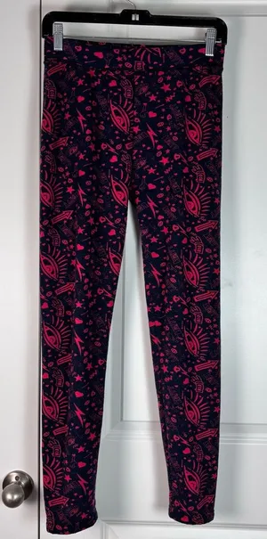 Indero black and pink patterned leggings with witchy or voodoo fleece Size M thumbnail 1