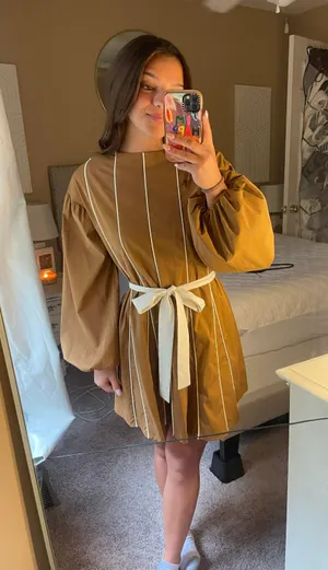 Bright Brown Dress With Tie thumbnail 2