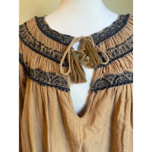 Free People Embroidered Tassel Boho‎ Mini Dress Brown Black m whimsi cottage Y2K thumbnail 4
