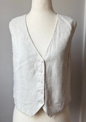 Lulu's Cream Textured Sleeveless Crop Top Women’s Linen Blend Vest Minimalist thumbnail 1