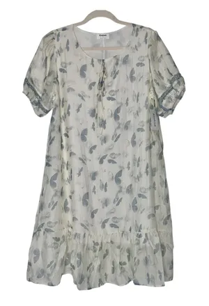 Kindred Size-L Dress White Blue Butterfly Knee Length Ruffle‎ thumbnail 1