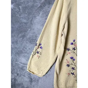 Vintage Cottagecore Yellow Floral Embroidered Cardigan Soft Girl Grandpa Core MD thumbnail 3