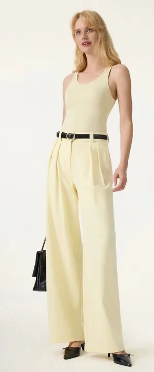 OGL Women M High Waisted Pleated Trousers Brown Wide Leg Dress Pants NEW thumbnail 1