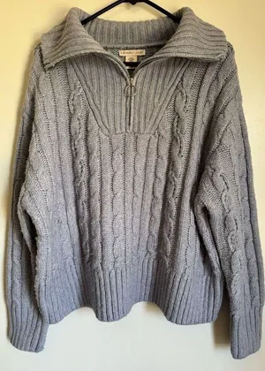 Sincerely Jules Womens Blue Chunky Partial Zip Pullover Cable Knit Sweater sz XL thumbnail 1