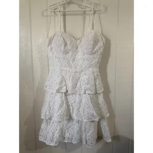 B. Darlin White Lace Tiered Ruffle Mini Dress Sweetheart Neckline Small thumbnail 2