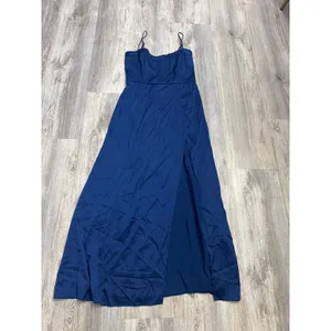 Abercrombie & Fitch Camille Satin Midi Dress Navy Blue High Slit Size Medium thumbnail 2
