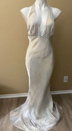 Zara Iridescent Pearl Halter Backless Satin Fairy Effect Dress thumbnail 1