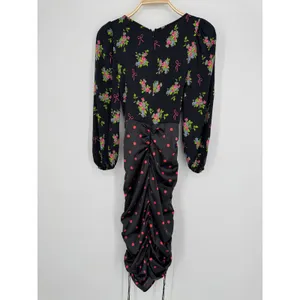 For Love‎ & Lemons Wilson Print Dress Small Black Floral Polka Dot Ruched Mini thumbnail 7